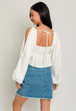 White Cold Shoulder Basket Weave Crop Top