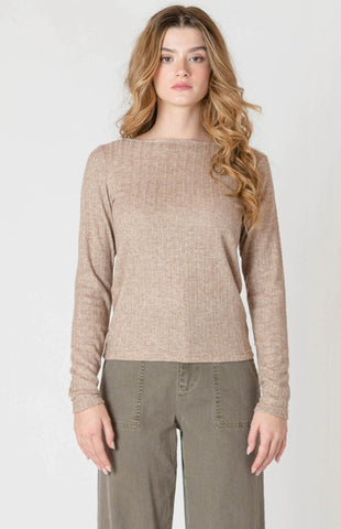 Heather Taupe Ribbed Long Sleeve Top
