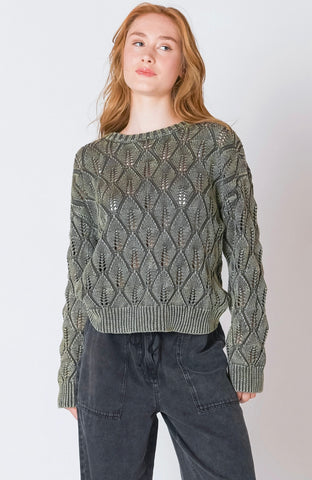 Vintage Olive Crochet Sweater