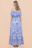 Blue Zebra Off The Shoulder Dress