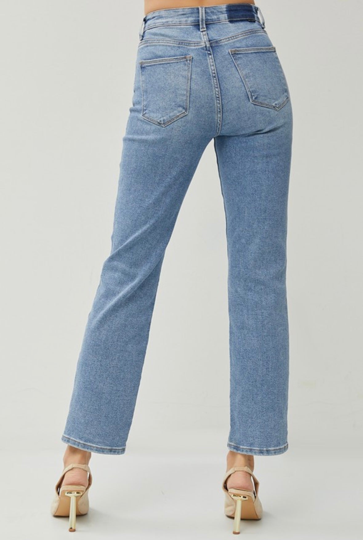 High Rise Crossover Straight Leg Jeans