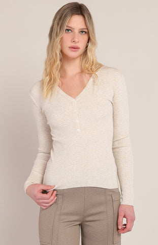 Cream Heather Ribbed Henley