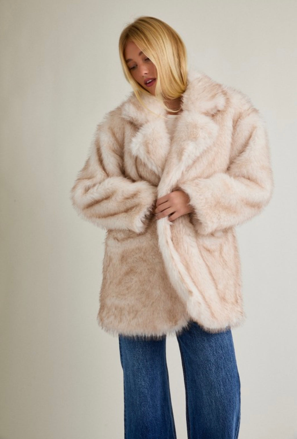 Cream Mix Faux Fur Coat