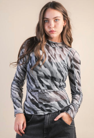 Grey Zebra Sheer Top