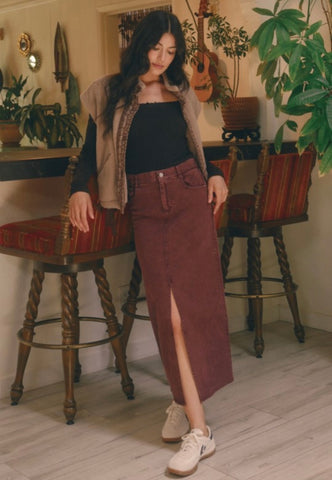 Plum Denim Slit Skirt
