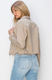 Taupe Distressed Denim Jacket