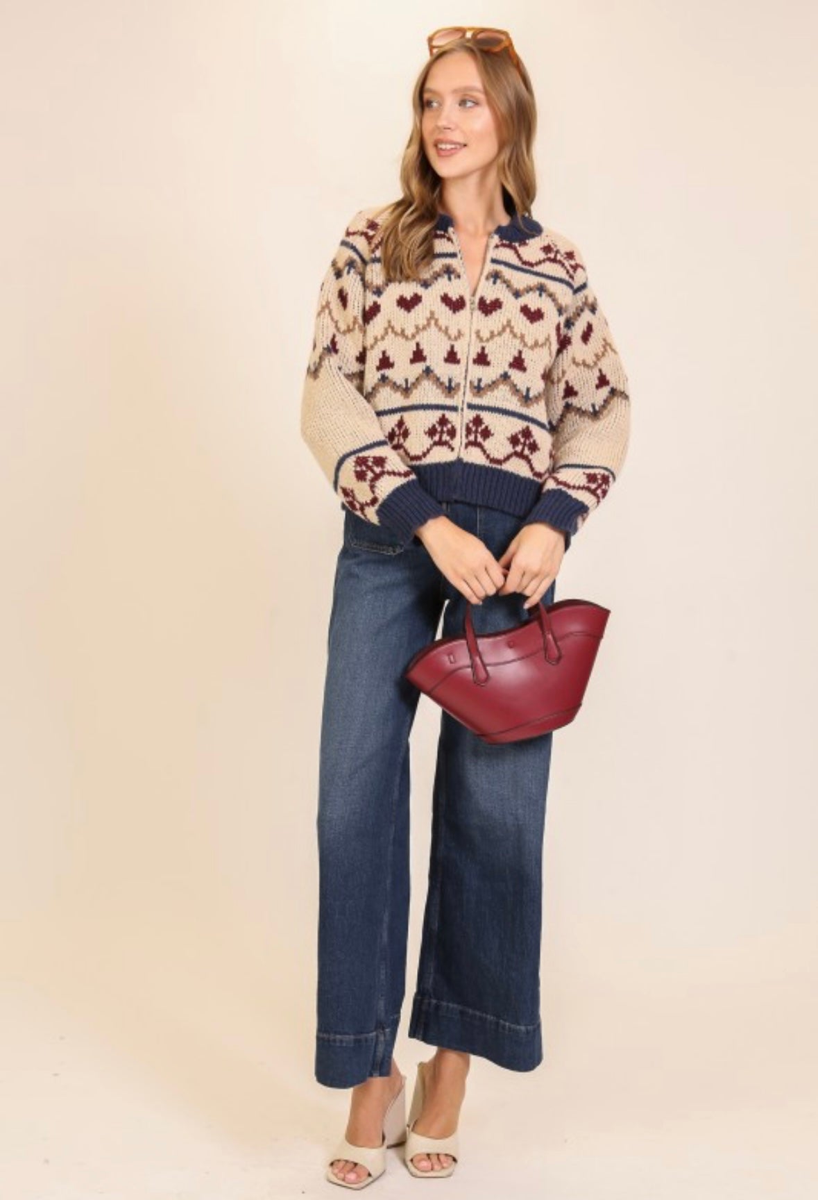 Heart Nordic Zip Sweater