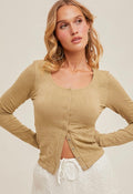 Olive Textured Snap Top