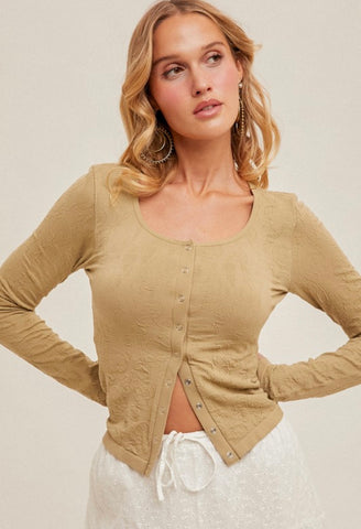 Olive Textured Snap Top