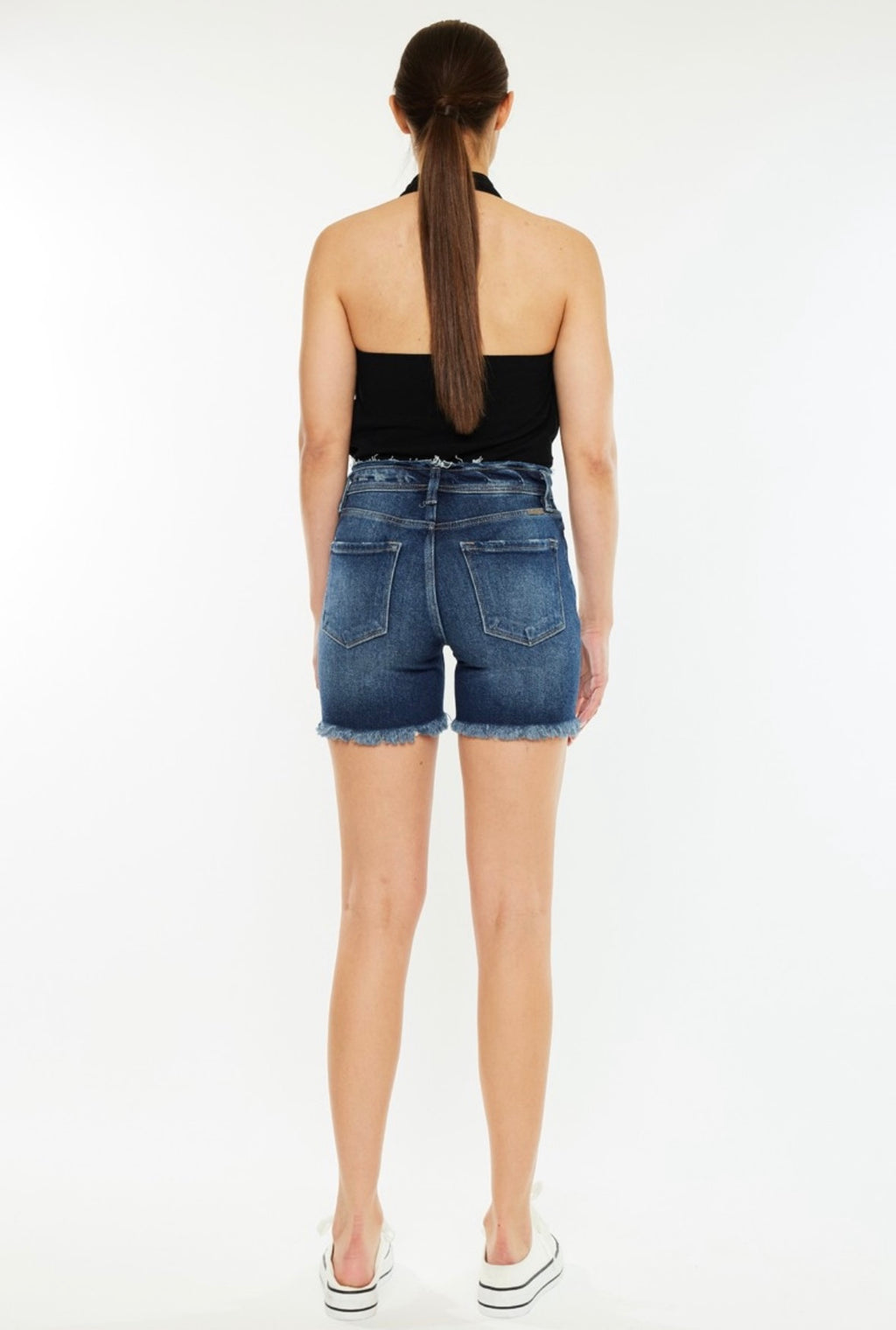 Darkwash Denim Distressed Bermuda Shorts