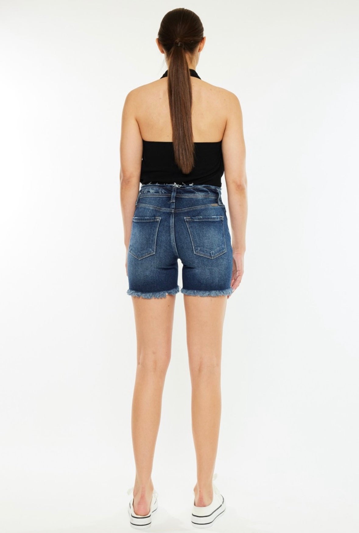 Darkwash Denim Distressed Bermuda Shorts