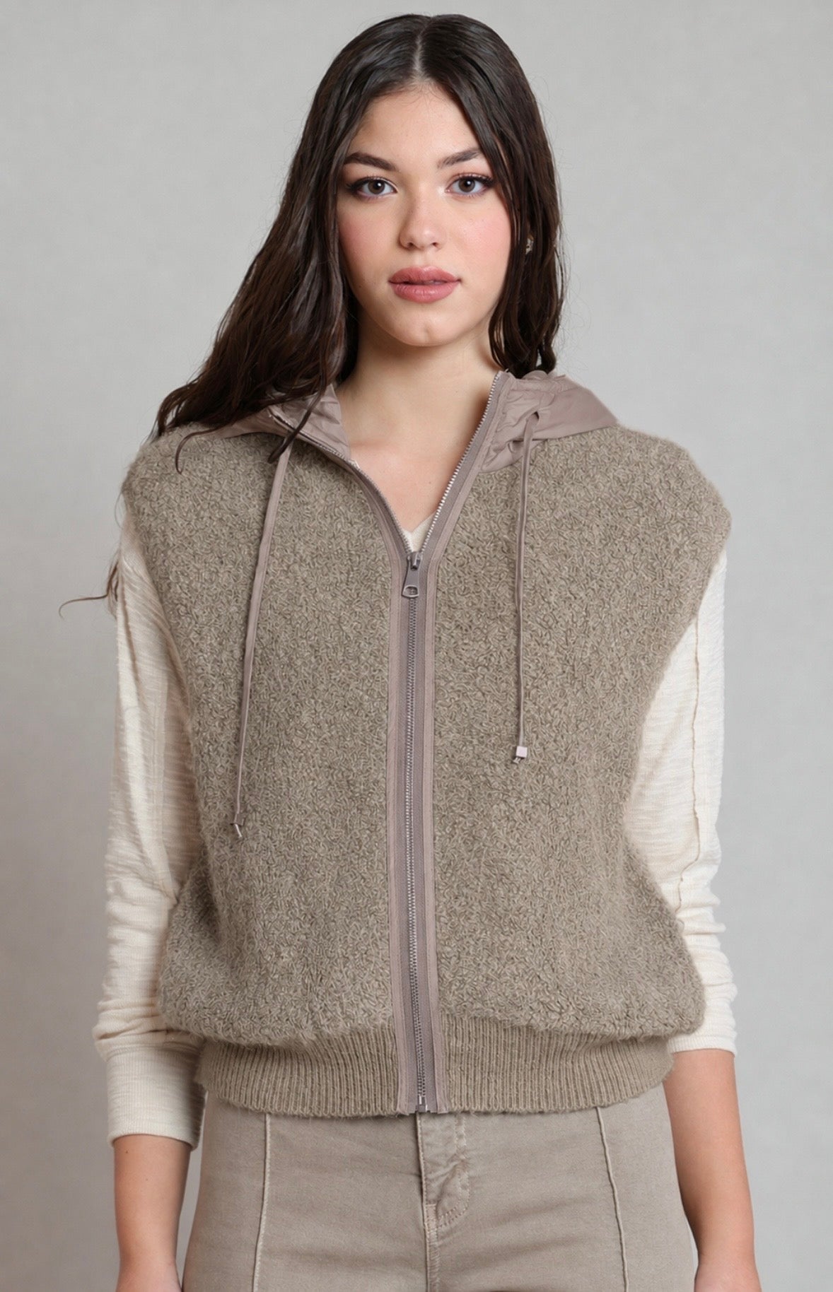 Grey Sherpa Hooded Vest