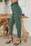 Army Green Paperbag Belted Jeans
