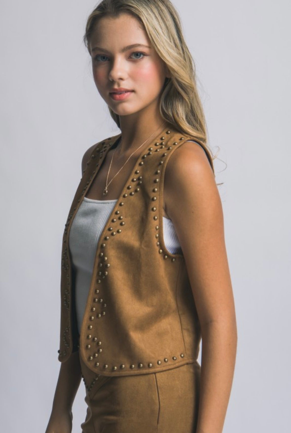 Camel Suede Studded Vest