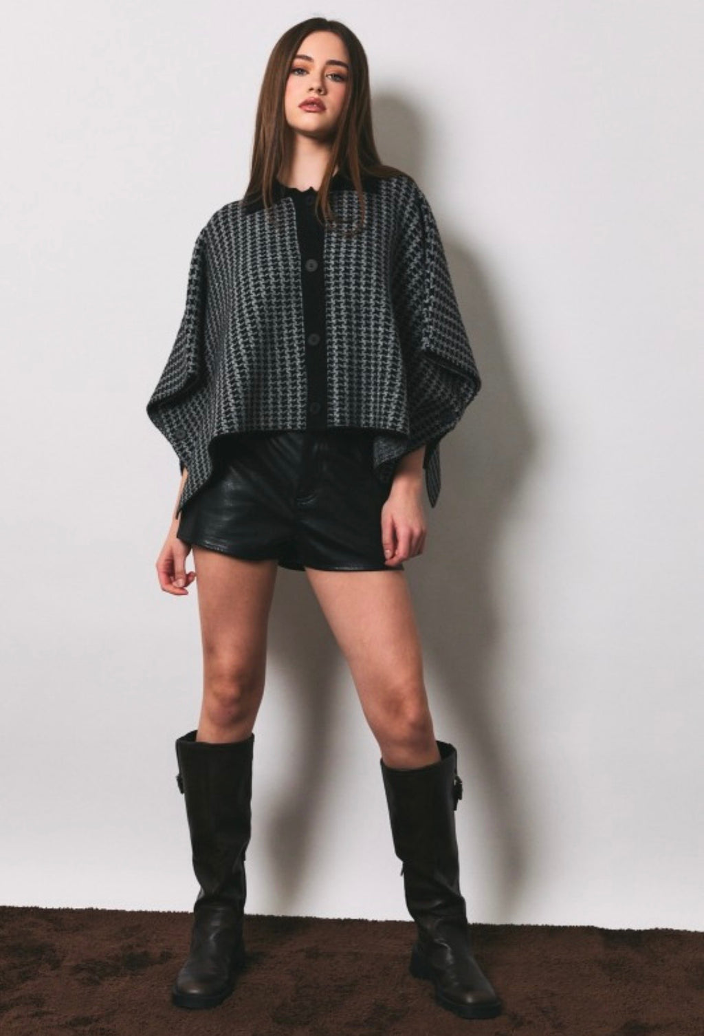 Grey Houndstooth Poncho
