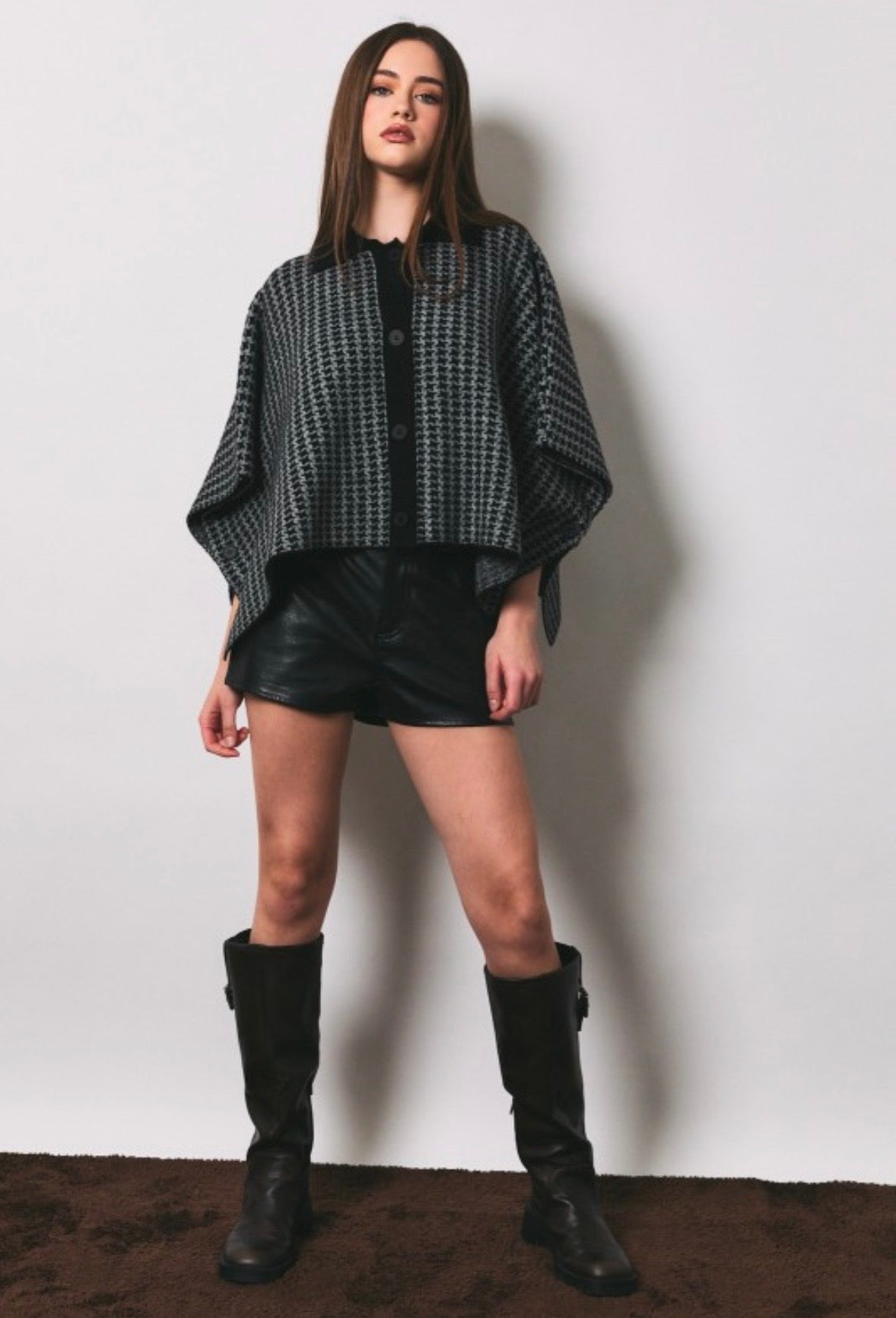 Grey Houndstooth Poncho