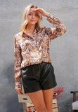 Snake Print Satin Button Down