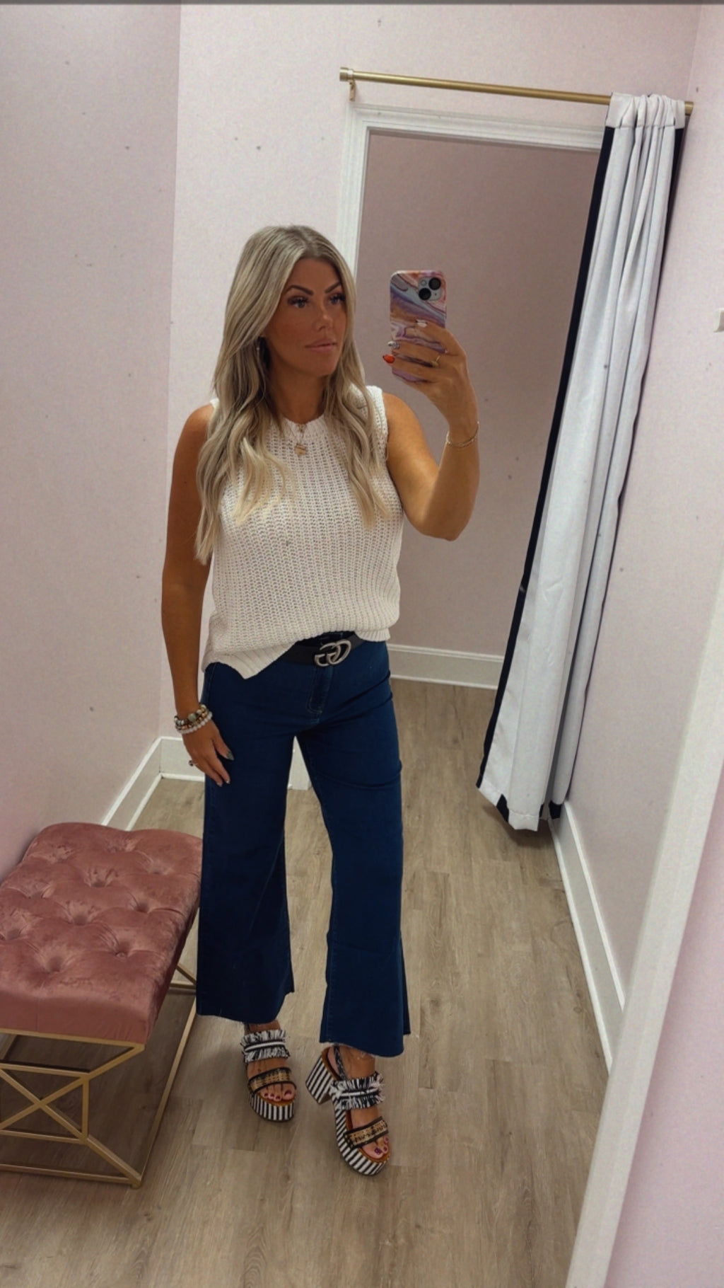 Darkwash Cropped Wide Leg Jeans