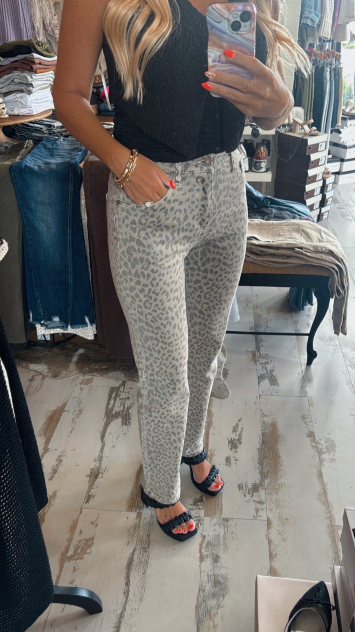 Kelsey Leopard Hi Rise Jeans