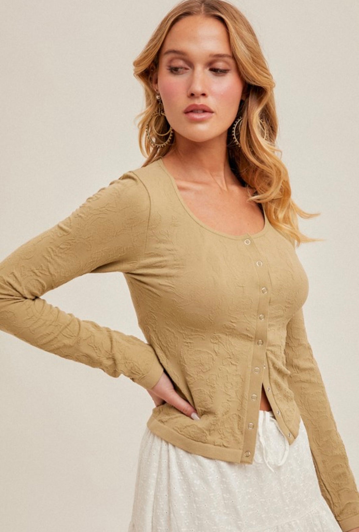 Olive Textured Snap Top
