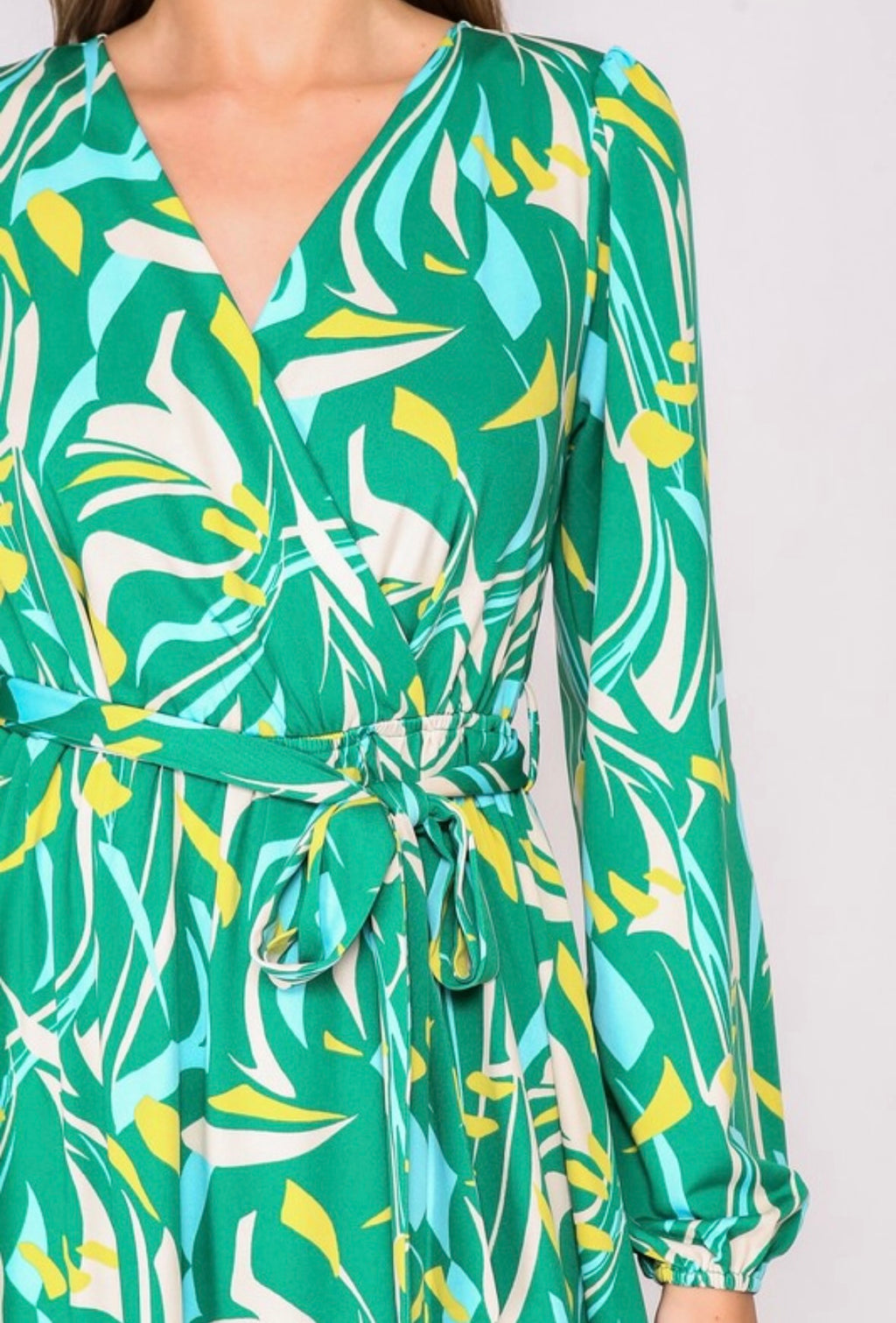 Green Print Wrap Dress