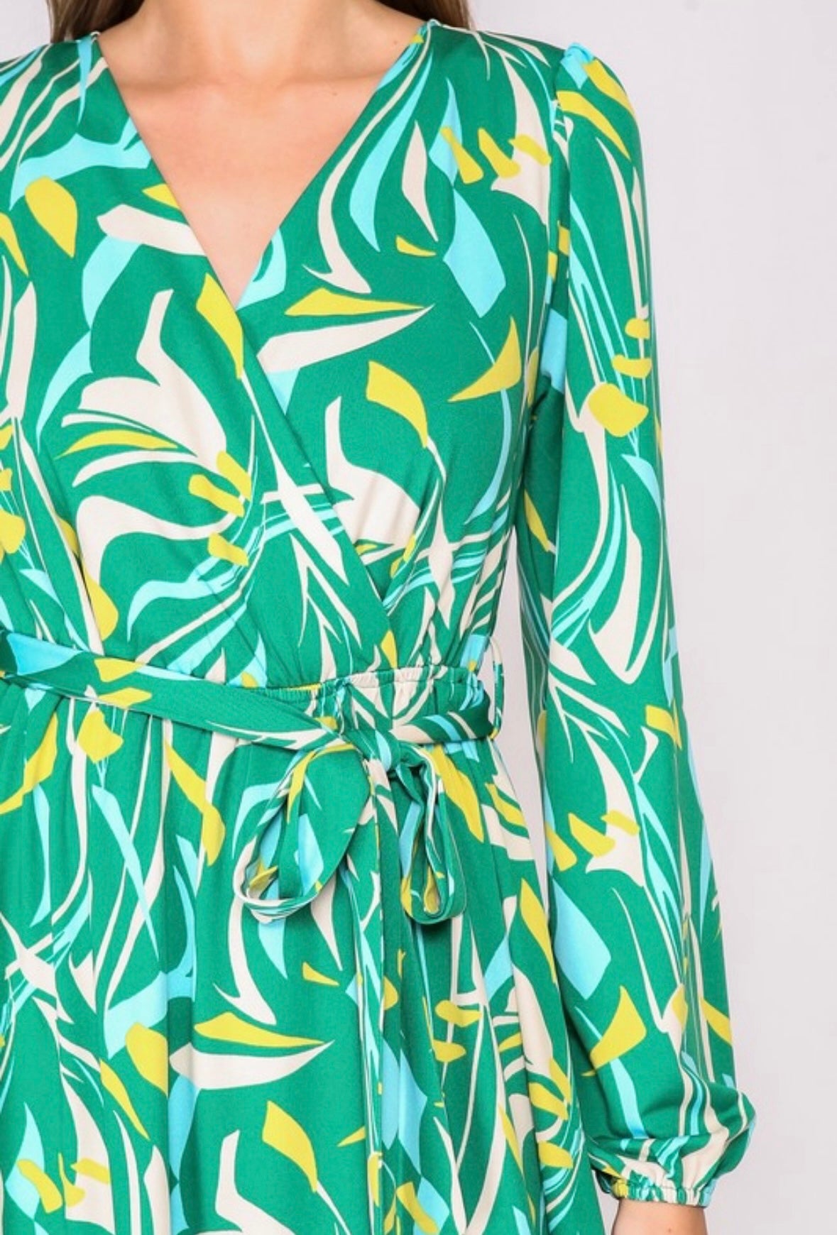 Green Print Wrap Dress