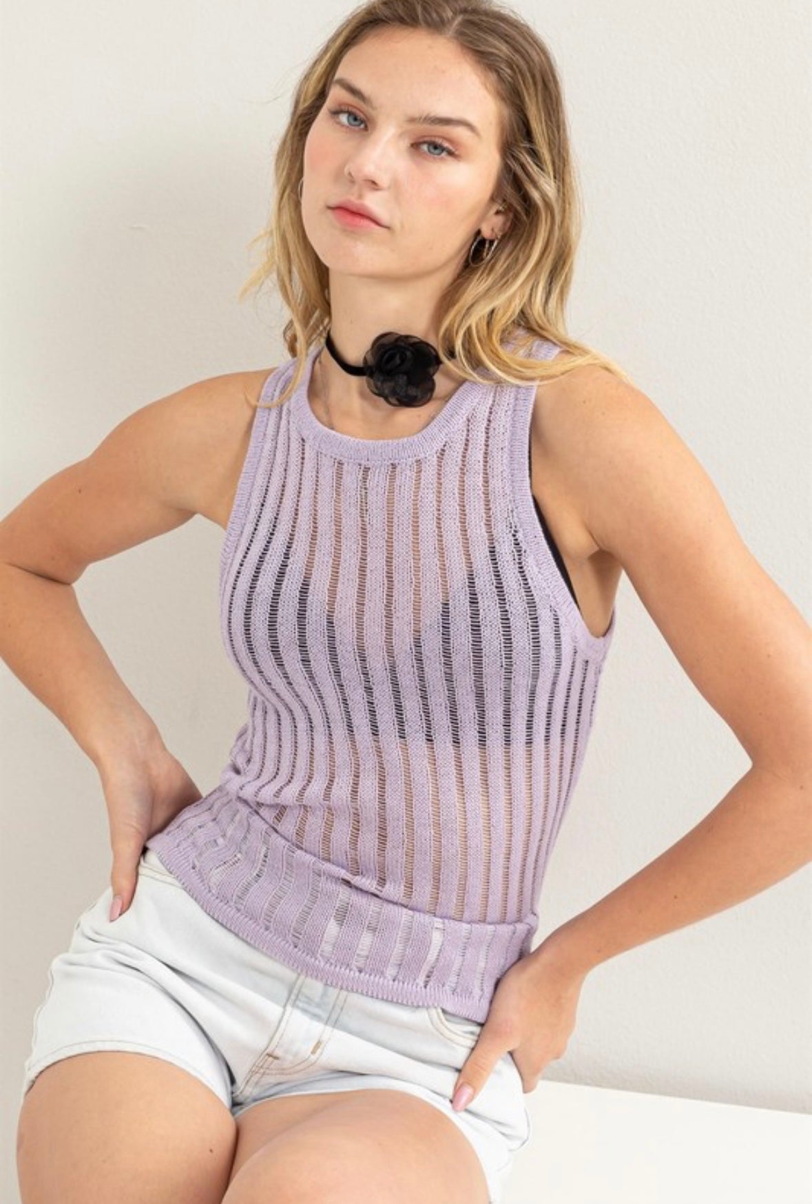 Lavender Mesh Knit Tank Top