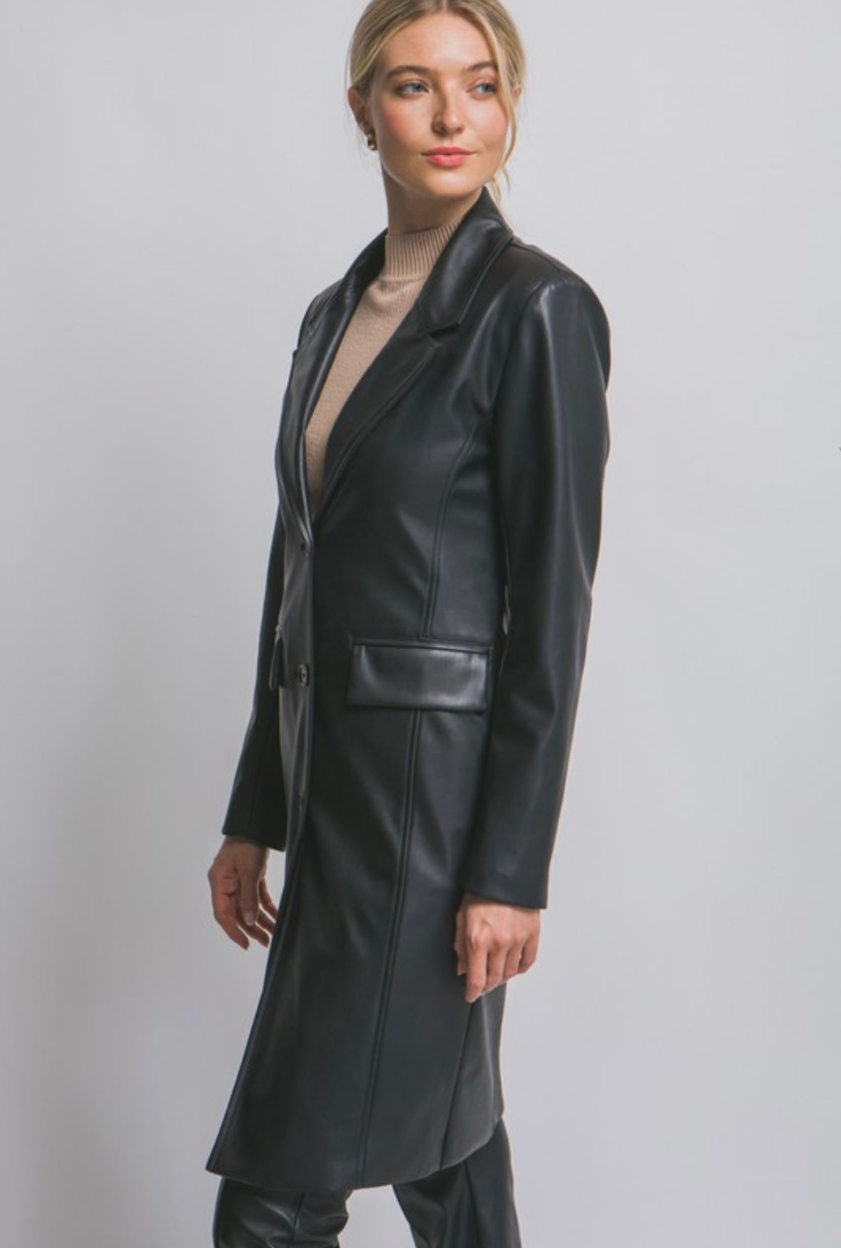 Black Vegan Leather Trench Coat