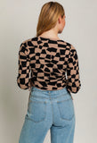 Camel Check Drawstring Sweater