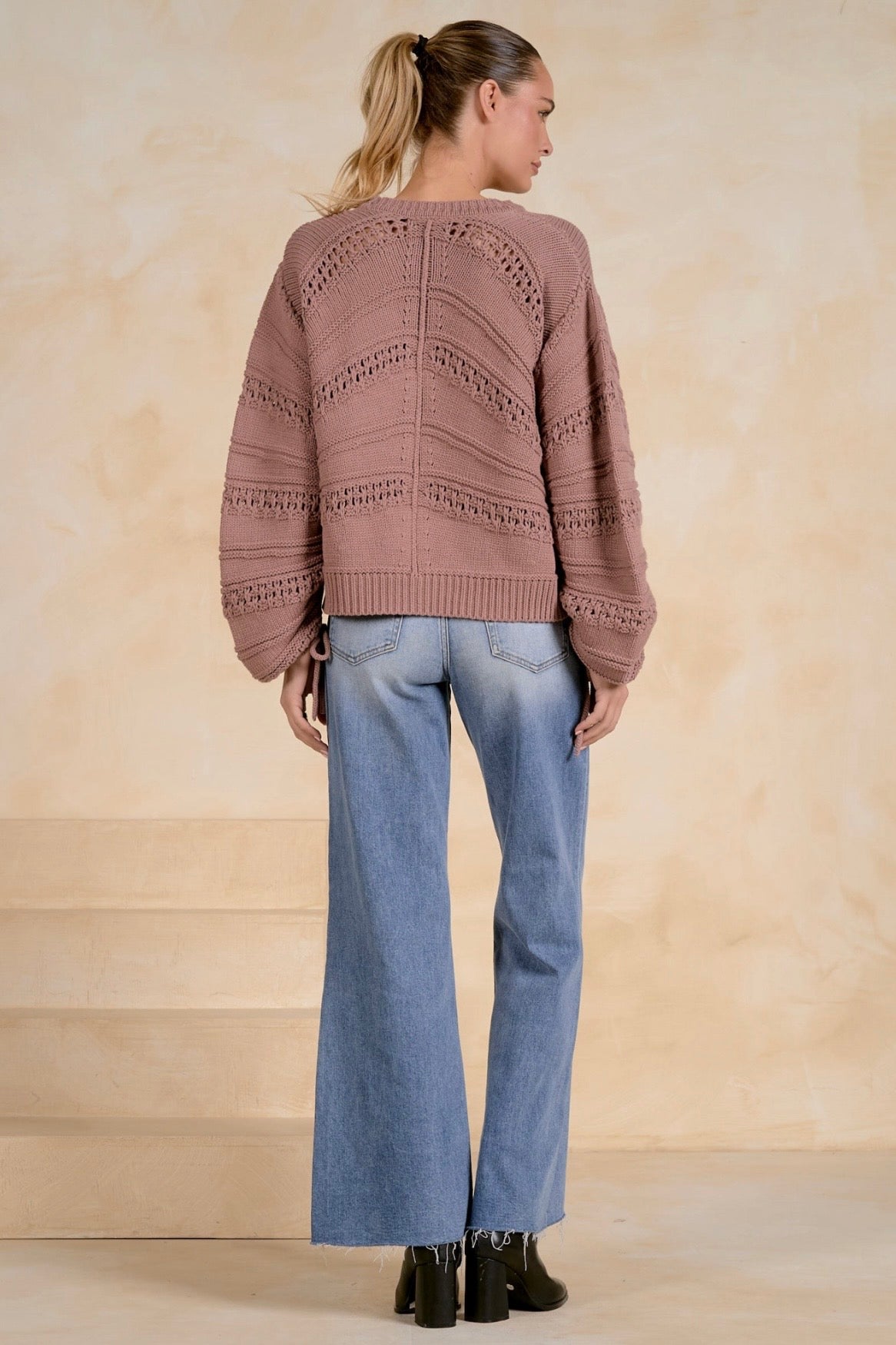 Mauve Tie Sleeve Sweater