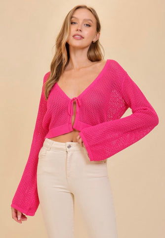 Fuchsia Mesh Tie Cardigan