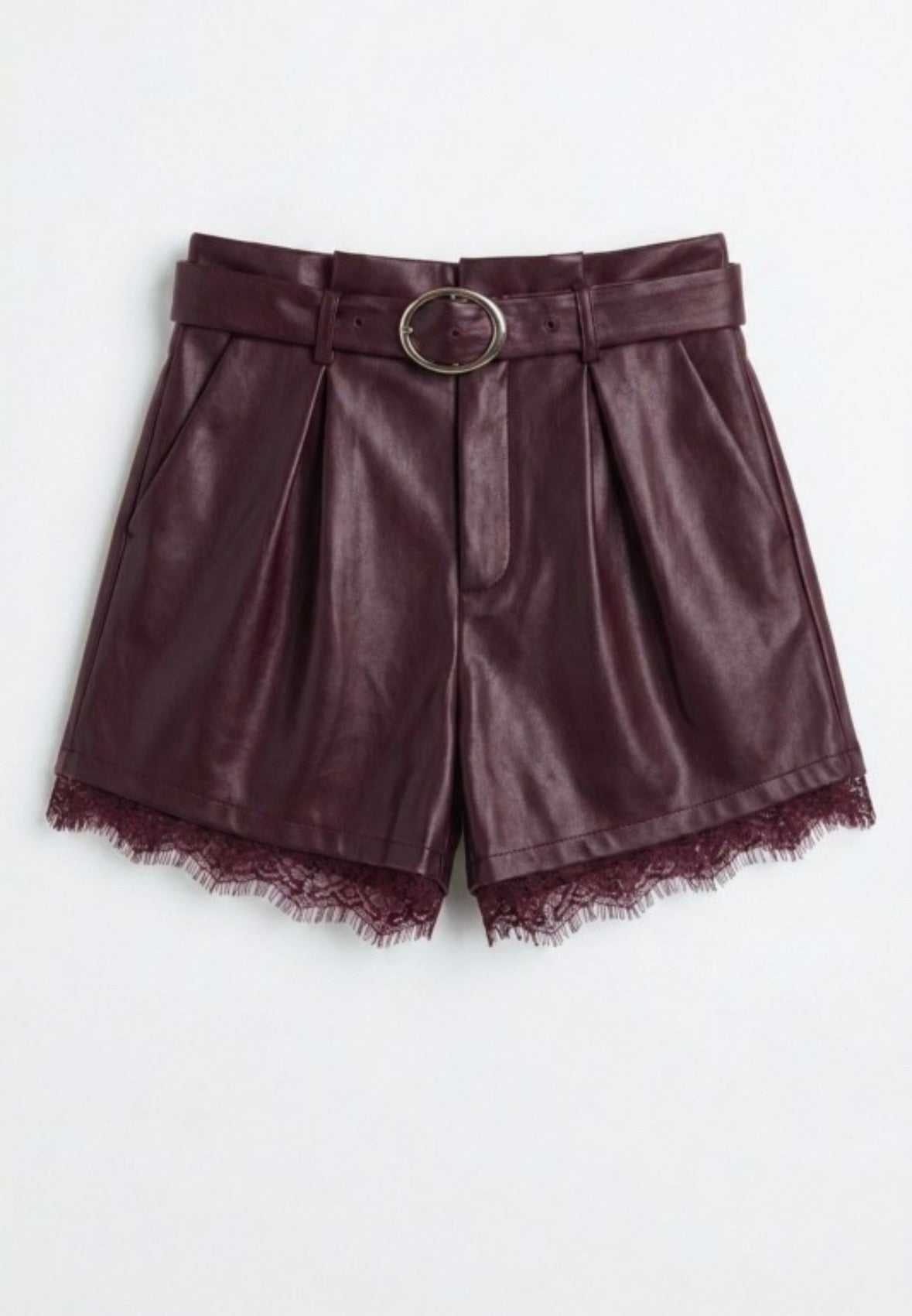 Wine Leather & Lace Shorts