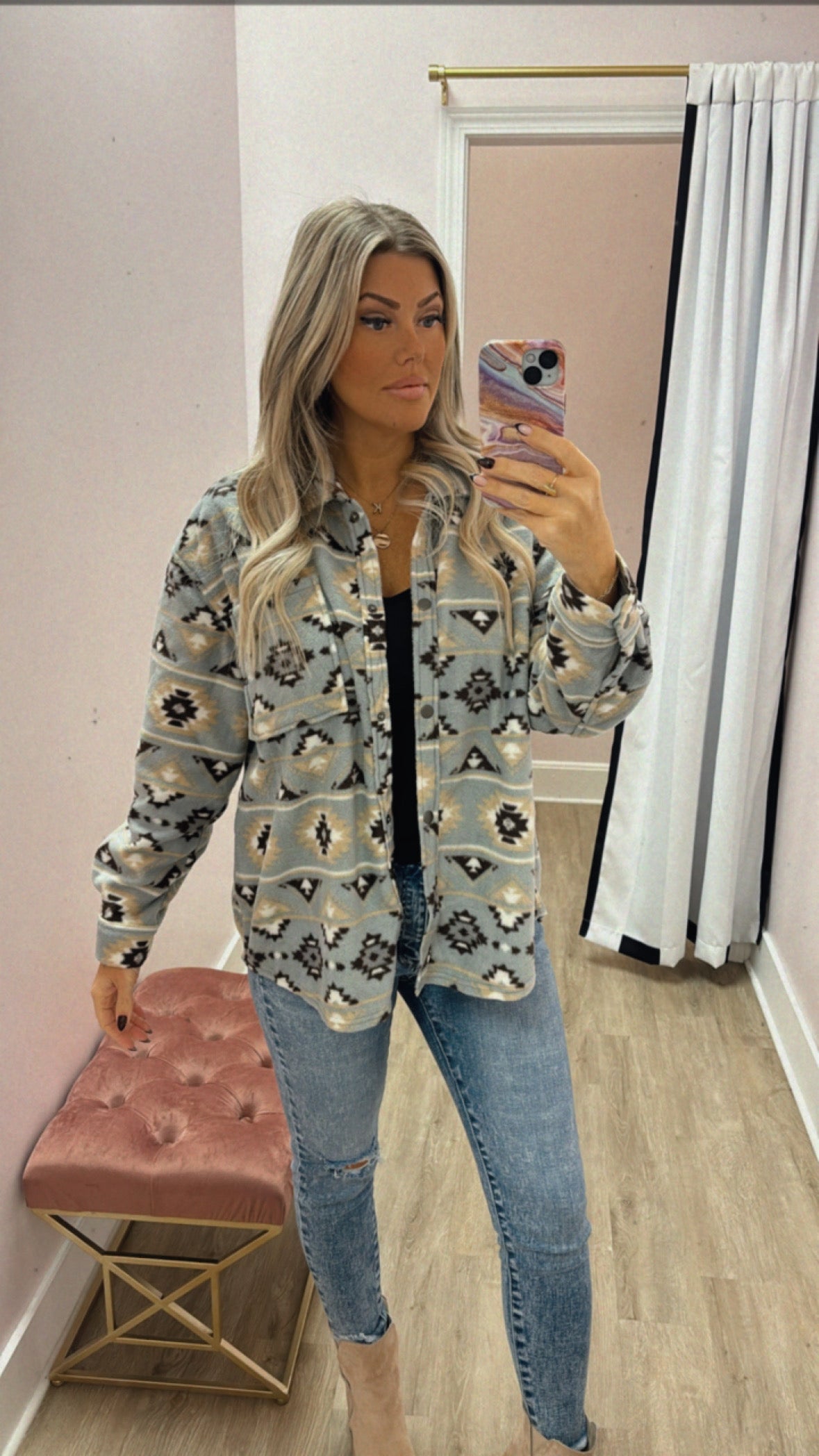 Grey Aztec Fleece Shacket
