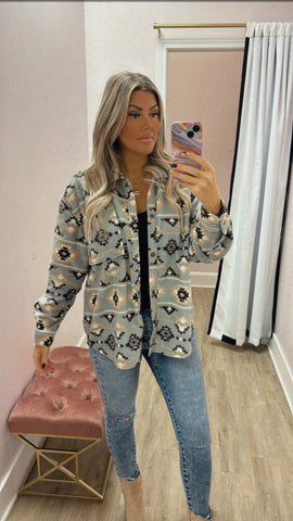Grey Aztec Fleece Shacket