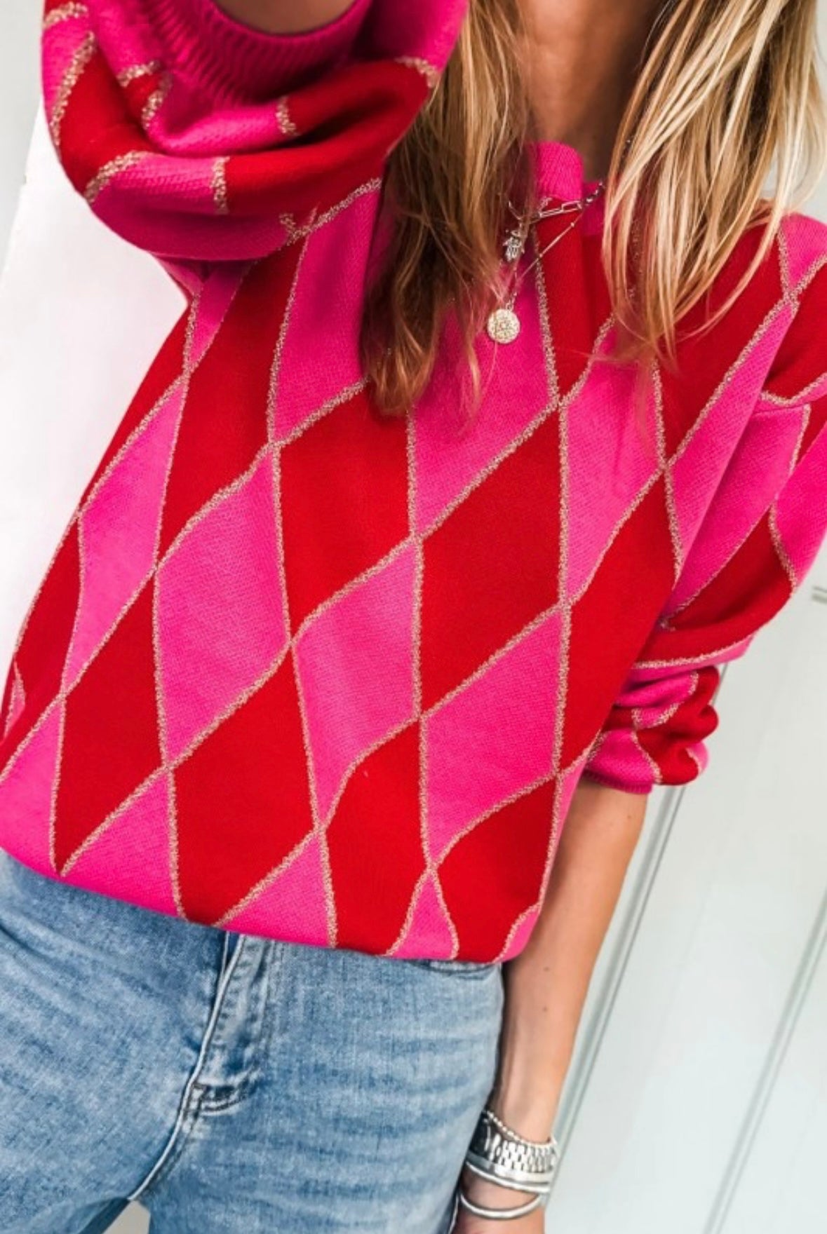 Pink Argyle Sweater