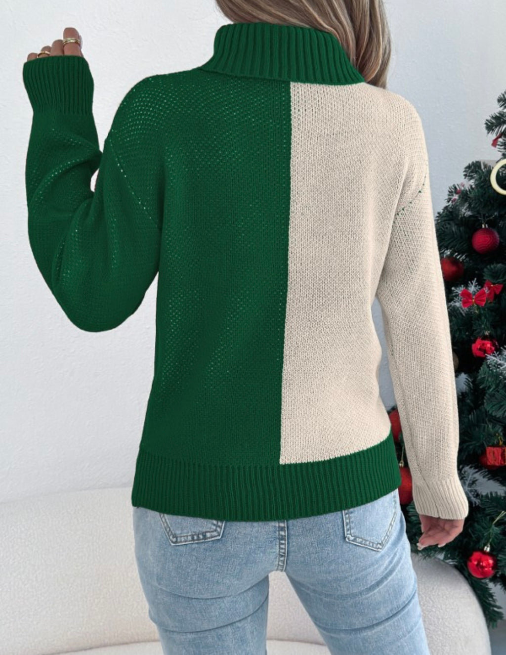 Green Colorblock Reindeer Sweater