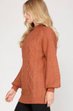 Rust Cable Knit Tunic Sweater