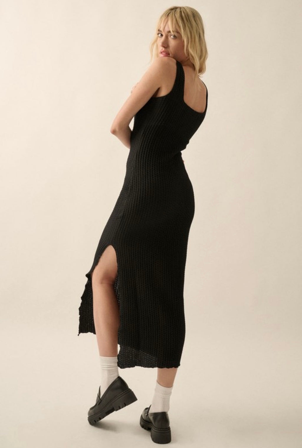 Black Textured Midi Dress