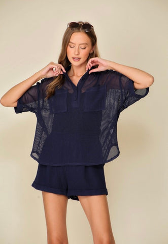 Navy Mesh Top