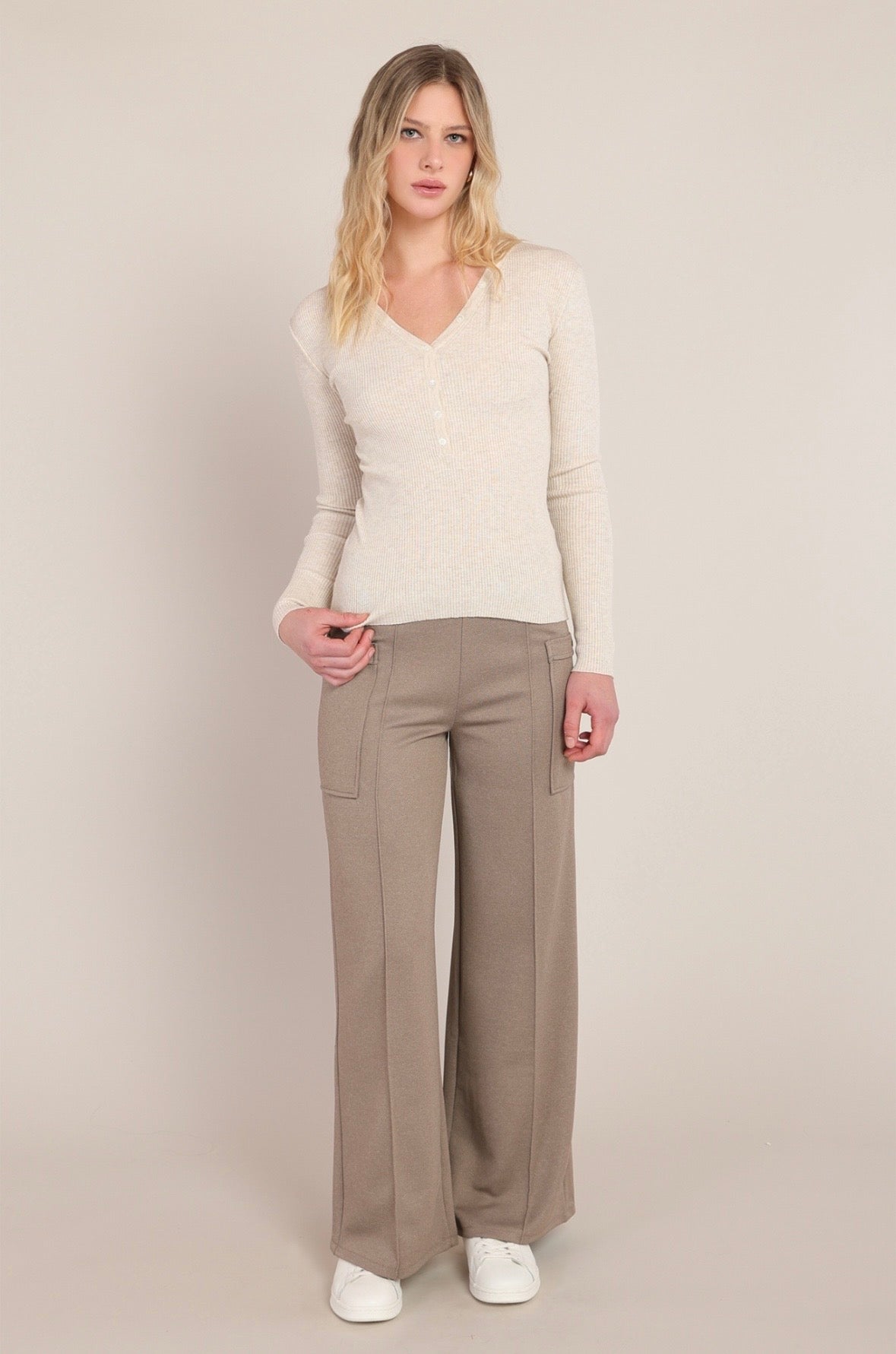 Cream Heather Ribbed Henley