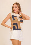 Navy Patchwork Crochet Top