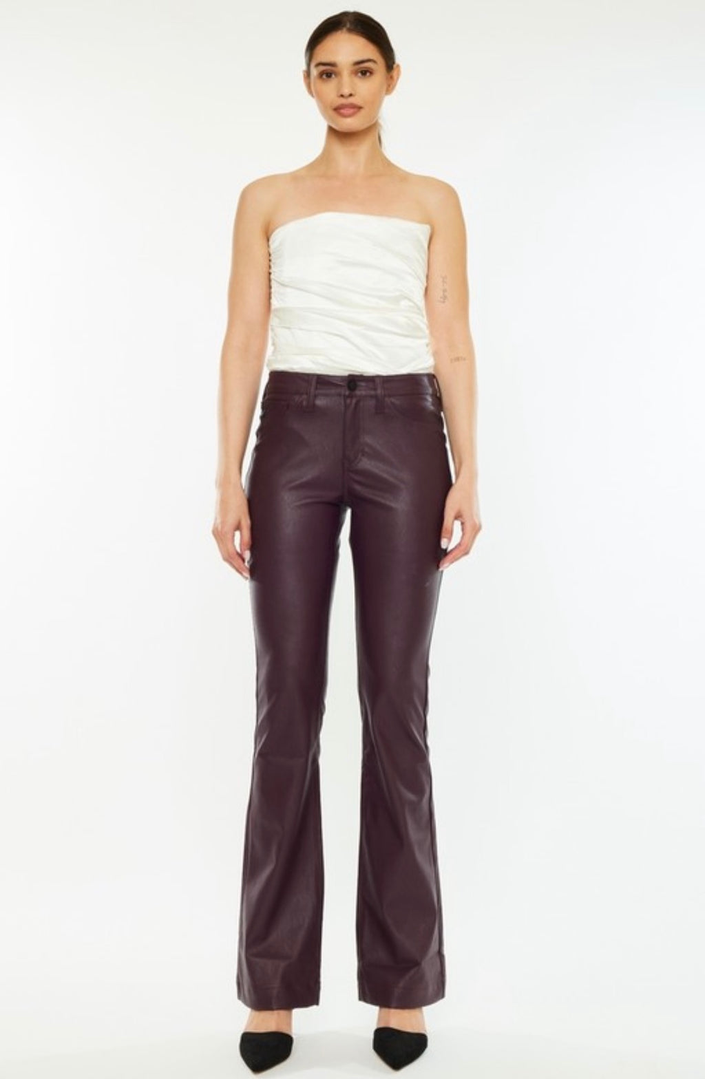 Wine Vegan Leather Flare Pants