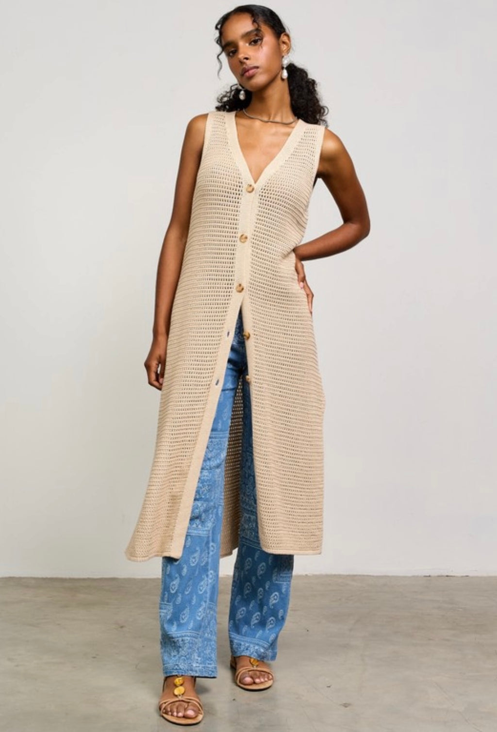 Cream Crochet Duster Vest