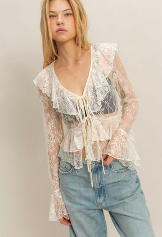 Cream Lace Tie Top