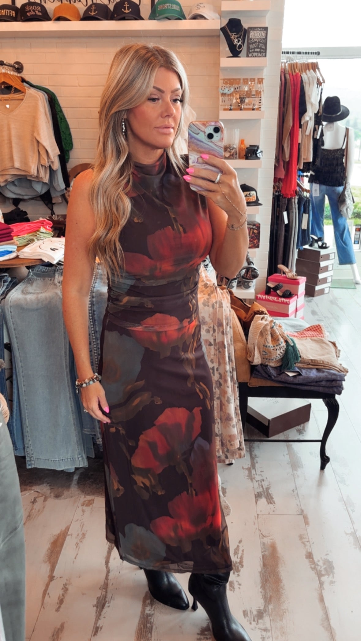Brown Floral Mesh Top
