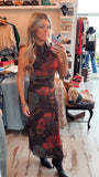 Brown Floral Mesh Top