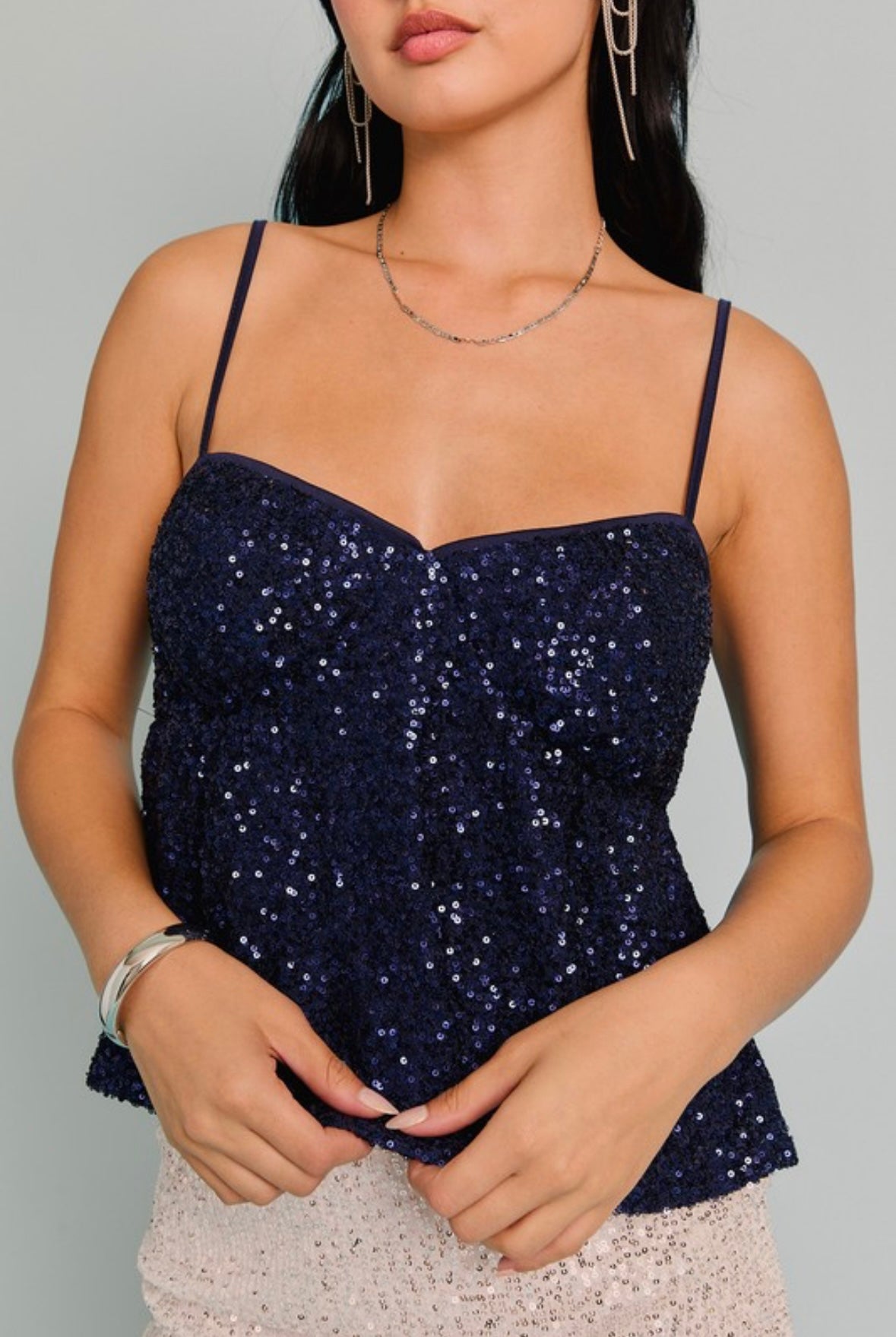 Blue Sequin Babydoll Top
