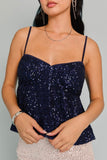Blue Sequin Babydoll Top