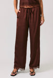 Brown Satin & Lace Wide Leg Pants