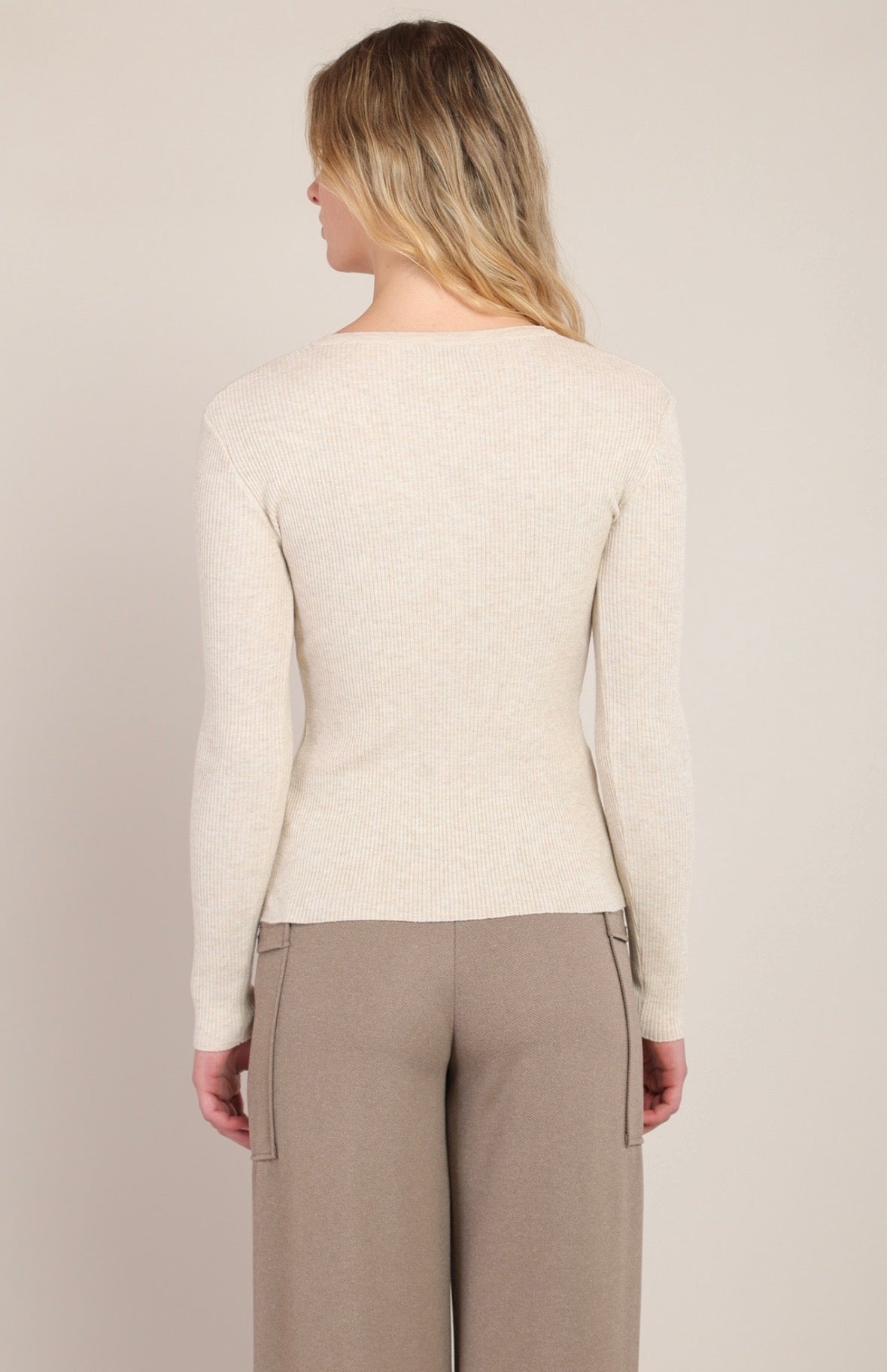 Cream Heather Ribbed Henley